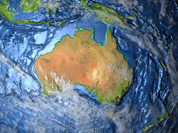 Austrália e Nova Zelândia na Terra - fundo oceânico visível — Fotografia de Stock