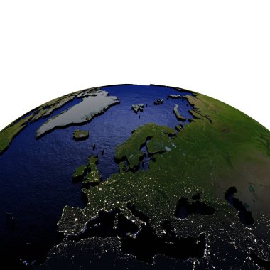 Gece kabarık arazi ile Dünya'nın modeli Avrupa