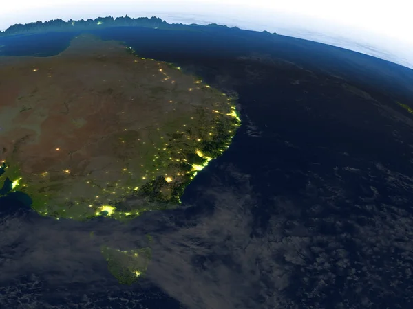 Australian itärannikko yöllä maapallolla — kuvapankkivalokuva