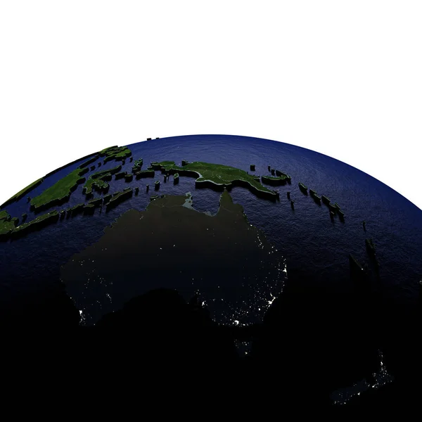Avustralya gece kabarık arazi ile Dünya'nın modeli — Stok fotoğraf