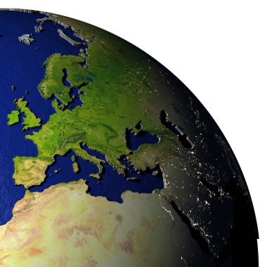 EMEA bölgesi kabarık arazi ile Dünya'nın modeli