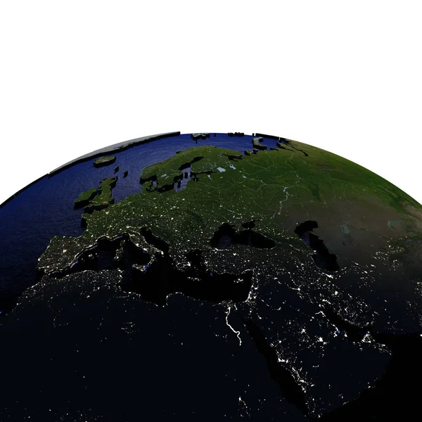 EMEA región por la noche en el modelo de la Tierra con la tierra en relieve —  Fotos de Stock