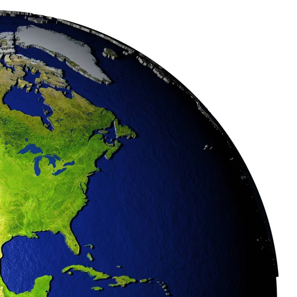Východní pobřeží Severní Ameriky na model země s reliéfní půdy — Stock fotografie