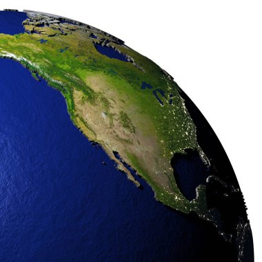 Kuzey Amerika kabartmalı topraklarla Dünya modelinde
