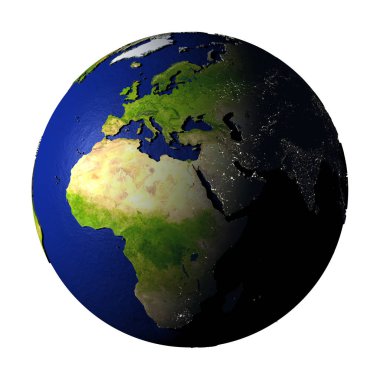 EMEA bölgesi üzerinde beyaz izole yeryüzünde