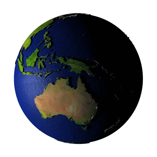 Australië op aarde geïsoleerd op wit — Stockfoto