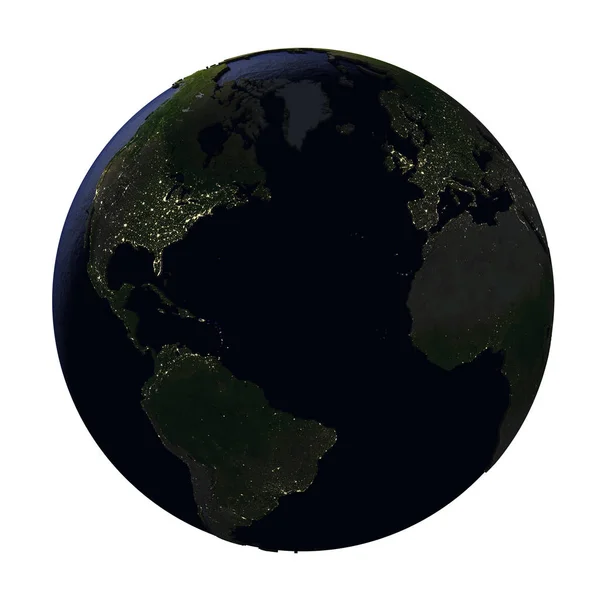 Severní polokoule na zemi v noci izolované na bílém — Stock fotografie