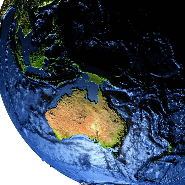 Australia sulla Terra di notte con montagne esagerate — Foto Stock