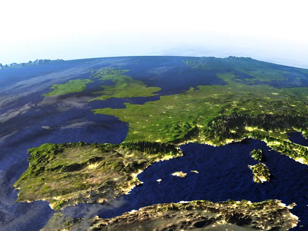 Iberia à noite em modelo realista da Terra — Fotografia de Stock