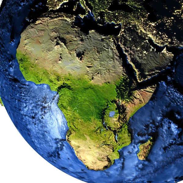 Afrika op aarde at night met overdreven bergen — Stockfoto