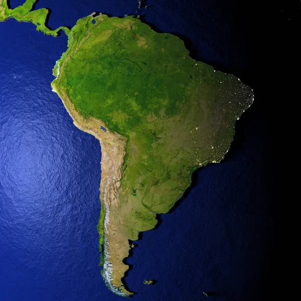 Sudamérica en el modelo de la Tierra con tierra en relieve — Foto de Stock