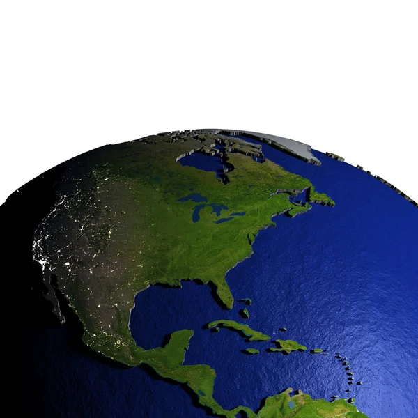 América Central y del Norte en el modelo de la Tierra con la tierra en relieve — Foto de Stock