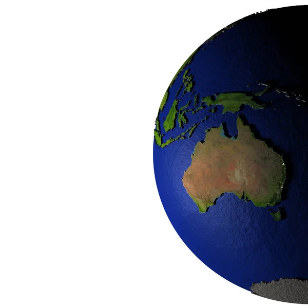 Australia en el modelo de la Tierra con la tierra en relieve — Foto de Stock