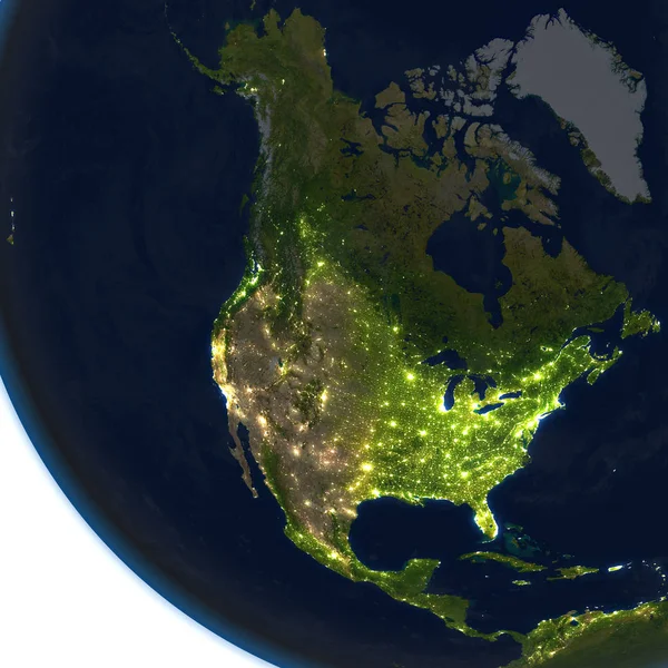 América del Norte en la noche en el planeta Tierra —  Fotos de Stock