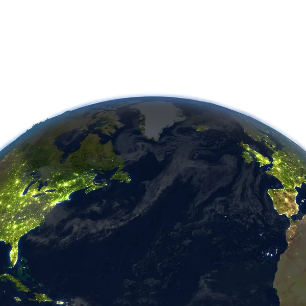 Severní Atlantik v noci na planetě Zemi — Stock fotografie