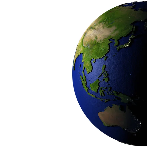 Asia Oriental y Australia en el modelo de la Tierra con la tierra en relieve — Foto de Stock