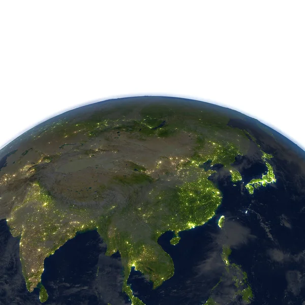 Azja Wschodnia w nocy na planecie Ziemia — Zdjęcie stockowe