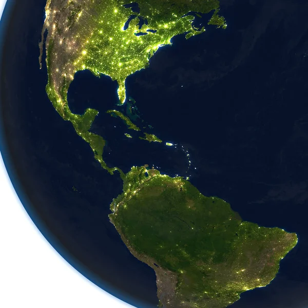Центральная Америка ночью на планете Земля — стоковое фото