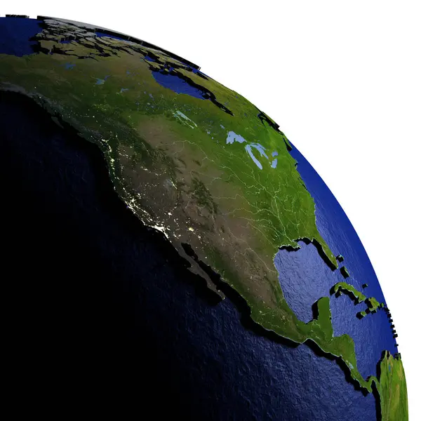 Ameryka Północna na wzór Ziemi z wytłoczonymi ziemiami — Zdjęcie stockowe