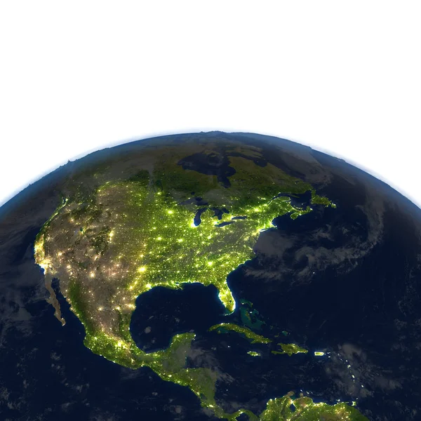 Centralnej i Ameryki Północnej w nocy na planecie Ziemia — Zdjęcie stockowe