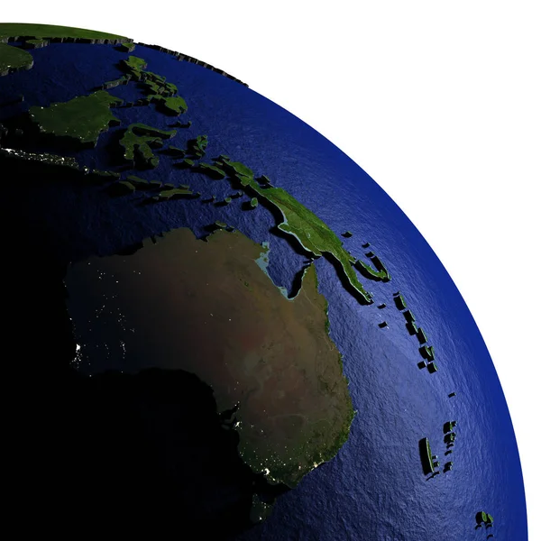 Australia en el modelo de la Tierra con la tierra en relieve — Foto de Stock