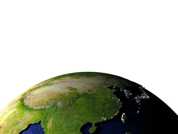 Ásia Oriental no modelo da Terra com terra em relevo — Fotografia de Stock