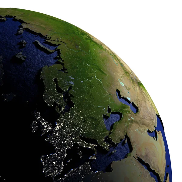 Europe on model of Earth with embossed land — Stock Photo, Image