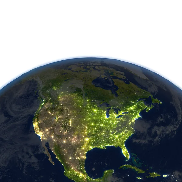 北美地区夜间在地球上 — 图库照片