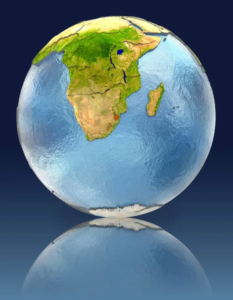 Swaziland on globe with reflection — Stock Photo, Image