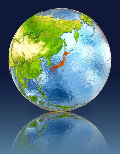 Japan on globe with reflection