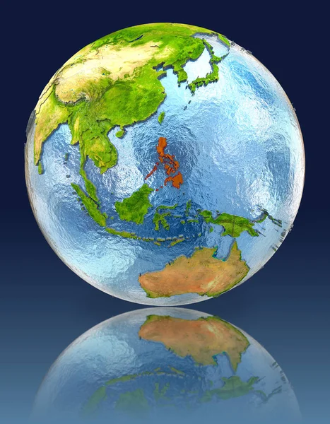 Filipijnen op wereldbol met reflectie — Stockfoto