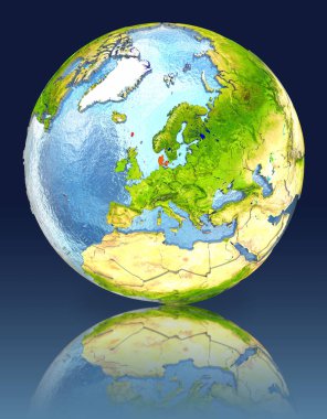 Danimarka yansıması ile dünya üzerinde