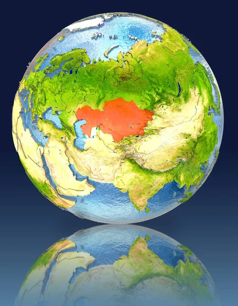 Kazajstán en el globo con la reflexión — Foto de Stock