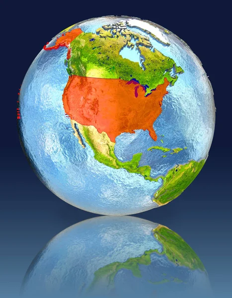 USA on globe with reflection — Stock Photo, Image