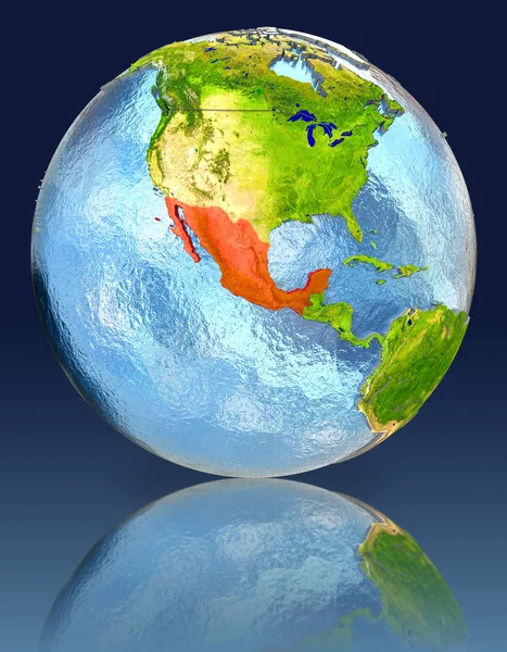 Mexico op de wereldbol met reflectie — Stockfoto