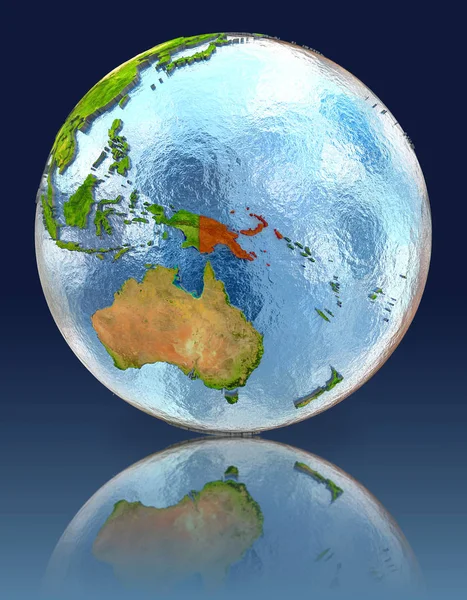 Папуа-Нова Гвінея на земній кулі з відображенням — стокове фото