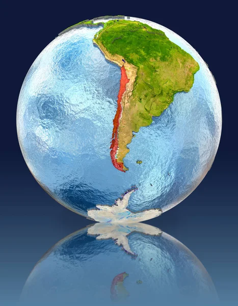 Chile på jordglob med reflektion — Stockfoto