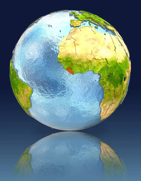 Liberia op wereldbol met reflectie — Stockfoto