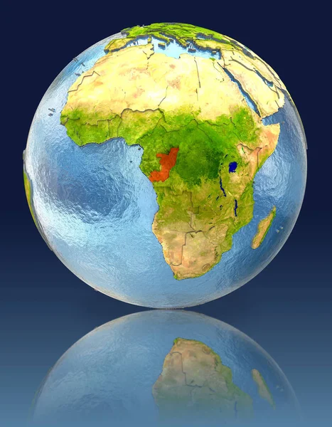 Congo on globe with reflection — Stock Photo, Image