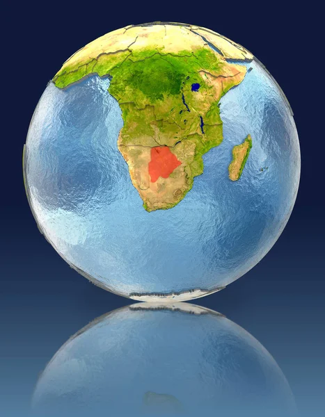 Botswana on globe with reflection — Stock Photo, Image