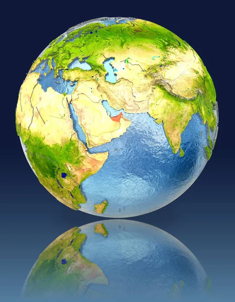 Объединенные Арабские Эмираты на земном шаре с отражением — стоковое фото