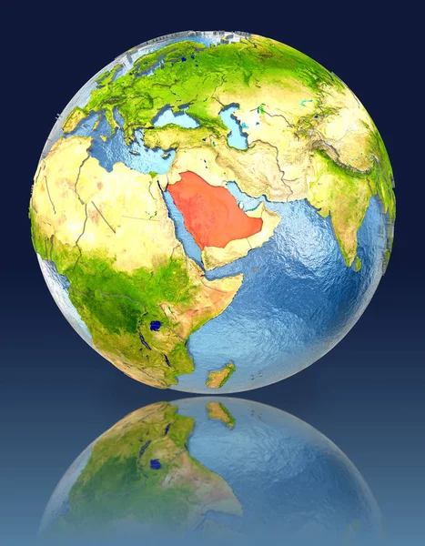 Saudi Arabia on globe with reflection — Stock Photo, Image