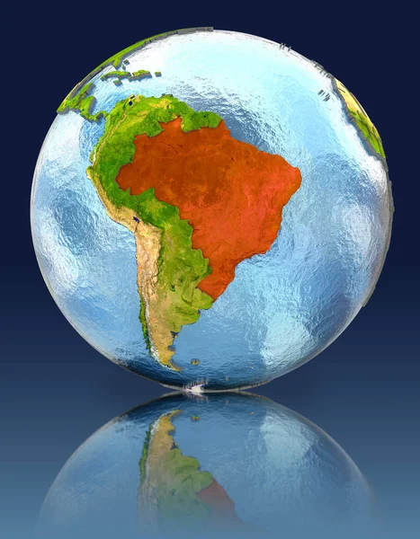 Brazil on globe with reflection — Stock Photo, Image