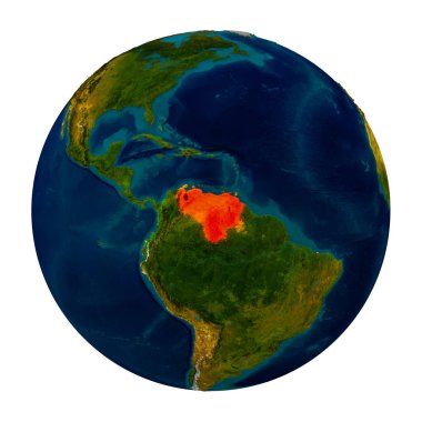 Küre üzerinde vurgulanan Venezuela