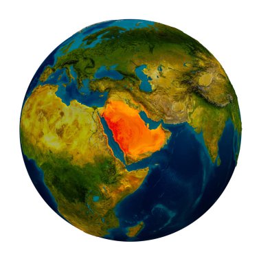 Suudi Arabistan küre üzerinde vurgulanır