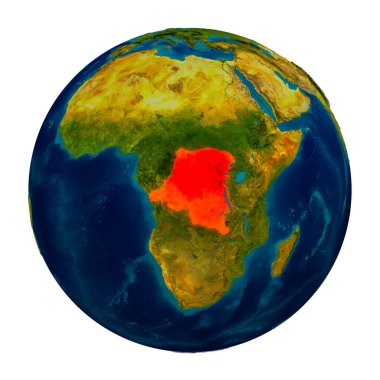 Küre üzerinde vurgulanan Kongo Demokratik Cumhuriyeti