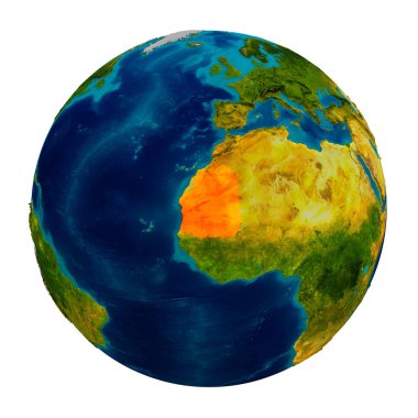 Küre üzerinde vurgulanan Moritanya