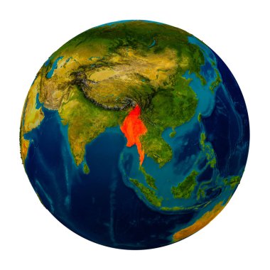Küre üzerinde vurgulanan Myanmar