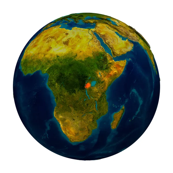 Ruanda auf dem Globus hervorgehoben — Stockfoto