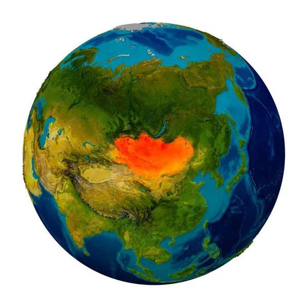 Монголия выделена на земном шаре — стоковое фото
